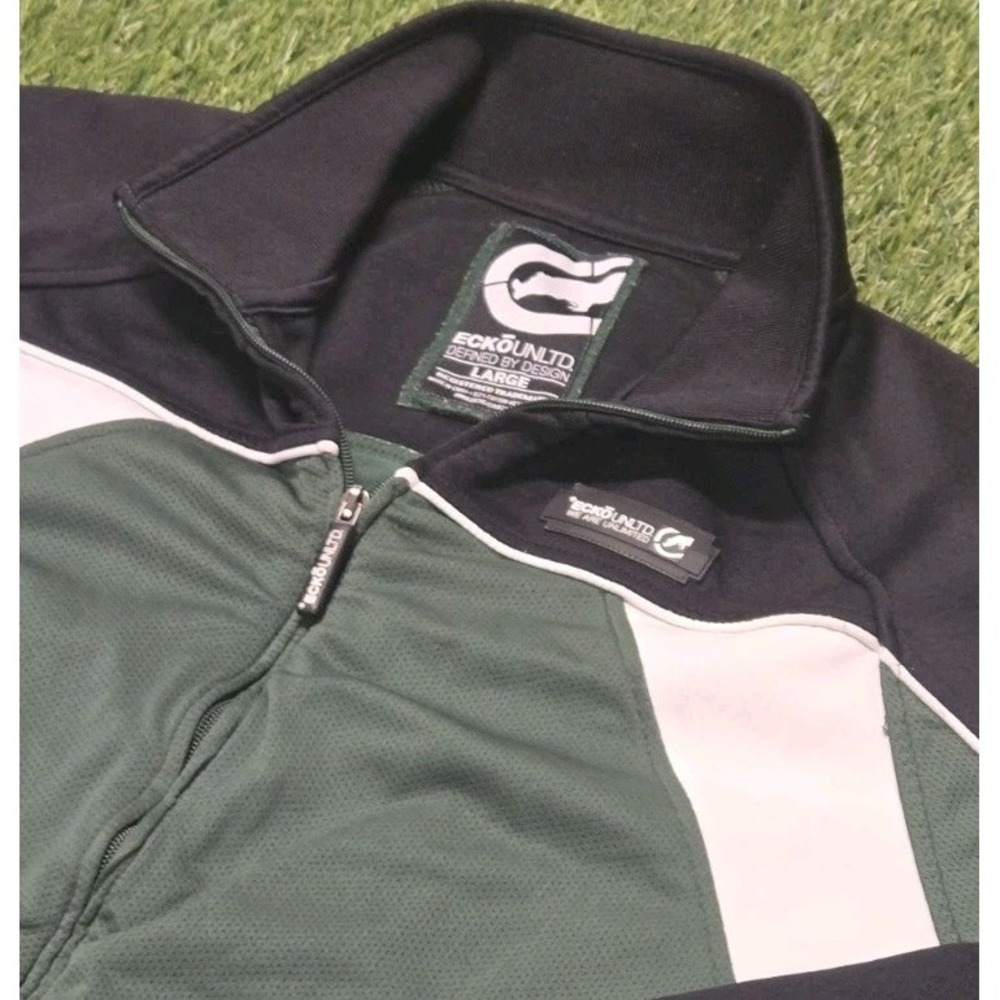 Vintage Y2K Ecko Unltd Track Jacket Mens Large Green Black Rhino Logo Streetwear